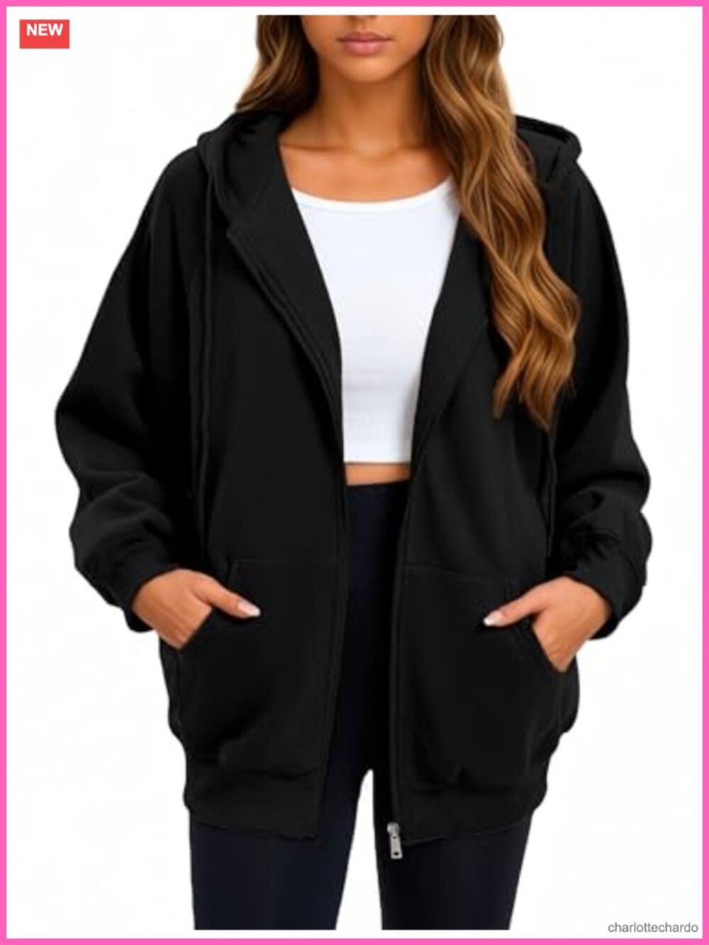 Oversized Zip Up Hoodie Women Cotton Blend Fleece Casual Jacket with Pockets